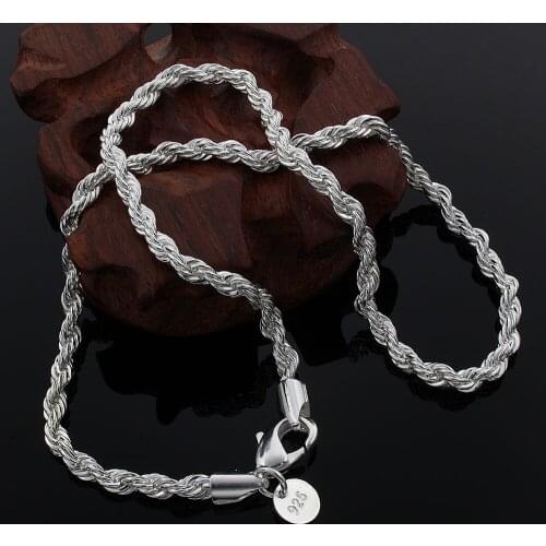 BABYLLNT 925 Sterling Silver Necklace 4mm Silver Chain Twisted Rope And Chain Men And Women Jewelry Gift
