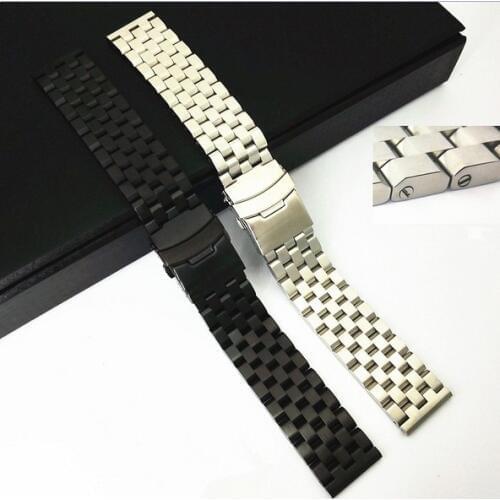 1PCS High quality 22MM Solid Stainless steel watch strap silver color and black color Watch band men watch strap-5103