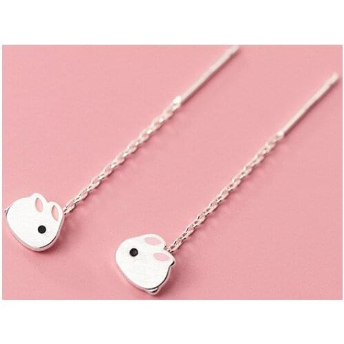 925 Sterling Silver Matte Sweet & Cute Rabbit Ear Link Stud Earrings For Girls Kids Summer Jewelry Gifts