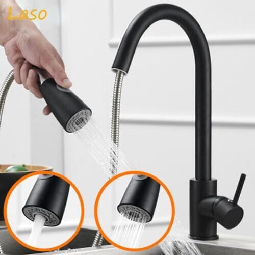 LASO Kitchen Faucets pulling down 304 stainless Single Handle Pull Out Kitchen Tap Handle Swivel 360 rotate and no pull faucet