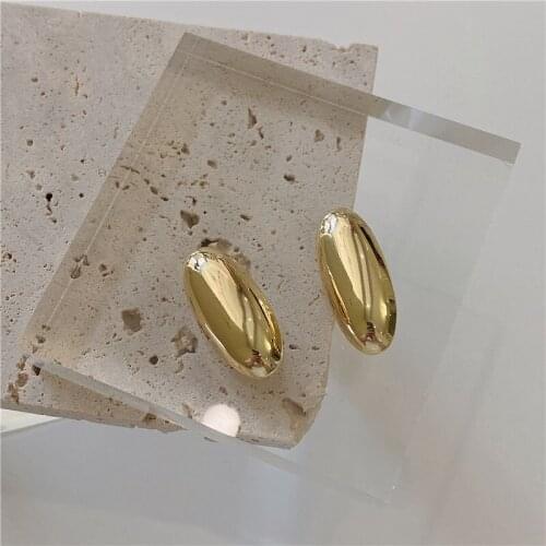SRCOI Vintage Geometric Oval Ear Clip Simple Glossy Metal Small Earring Without Piercing Women Party Jewelry Accessories 2021