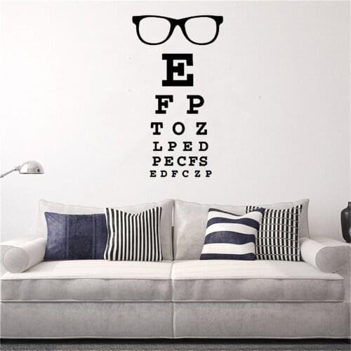 Glasses Eye Chart Optical Wall Sticker Eye Doctor Optometry Eyewear Spec Frame Glass Wall Decal Vinyl Mural Poster DW7099