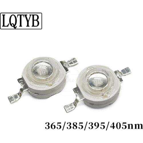 10 high-power led uv ultraviolet 3W chip LED lamp beads 3w violet 365-370nm/385/395/410nm curing disinfection fishing lamp