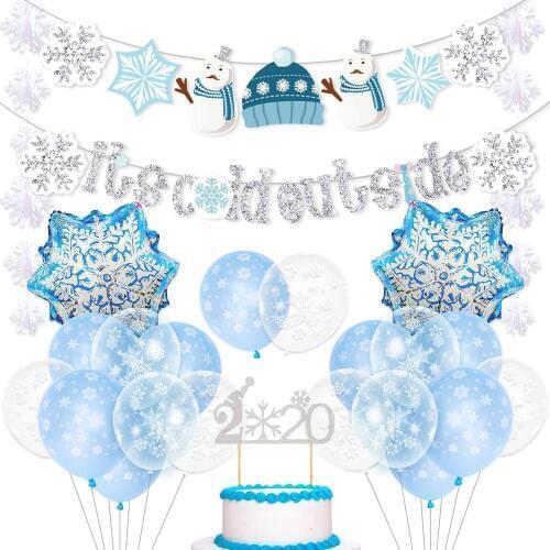 It’s Cold Outside Baby Shower Decorations Blue Snowflake Balloons Paper Garland Winter Wonderland Baby Shower Birthday Supplies