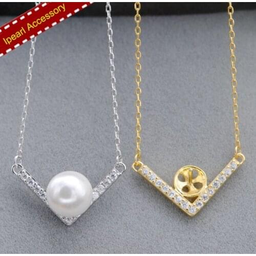 V Design With Micro Zircon Pendant Necklace S925 Silver Pearl Necklace Accessory Women DIY Necklace Chain Jewelry Components