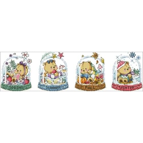 Four Seasons Bear Crystal Ball Counted Cross Stitch 11CT 14CT 18CT DIY Cross Stitch Kits Embroidery Needlework Sets home decor