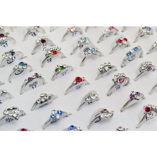 Yingwu 50pcs Women Rhinestone Wedding Rings Jewelry Sliver Plated Ring Femme Engagement Finger Rings