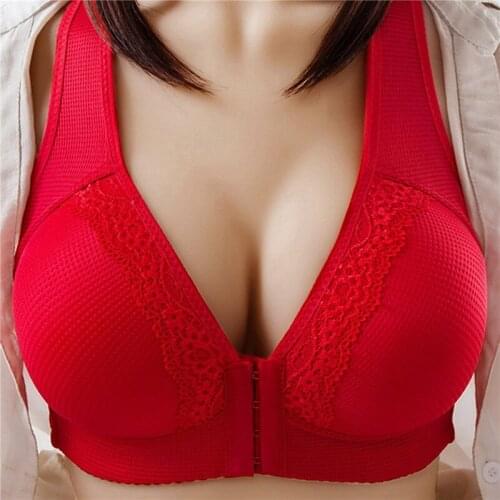 Women Front Buckle Breathable Bra Wire Free Plus Size Underwear Widened Shoulder Straps Brassiere Comfort Female Summer Thin