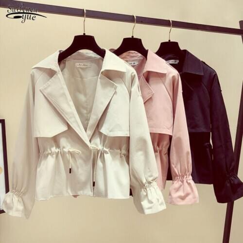 Womens Loose Slim Fit Short Windbreaker Plus Size 2020 Spring Autumn Windproof Waterproof Raincoat Trench Coat Lady Palto 11940