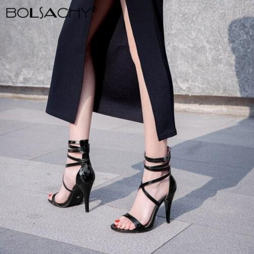 Hot Sales 2021 Summer Style Sexy 10cm Women Sandals Ankle Cross strap High Heels Open Toe Buckles Nightclub Party Shoe Black