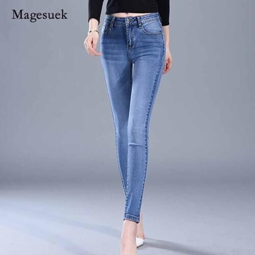 Woman Skinny Denim High Waist Trousers Black Blue Stretch Plus Size Washed Jeans Fashion High Elastic Pencil Jeans Female 10859