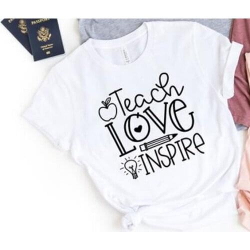 Teach Love Inspire Back To School Kindergarten Teacher Funny 100%cotton crewneck short sleeve cute fashion top women plus size