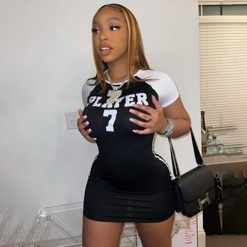 Dresses for Women 2021 Spring and Summer New Casual Sports Lucky 7 Printed Dress Boyfriend Style Club Clothing Vestidos Traf