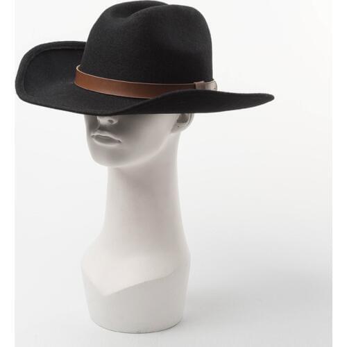 01906-hh8141 British Style winter wool solid black belt Classic fedoras cap men women panama jazz hat