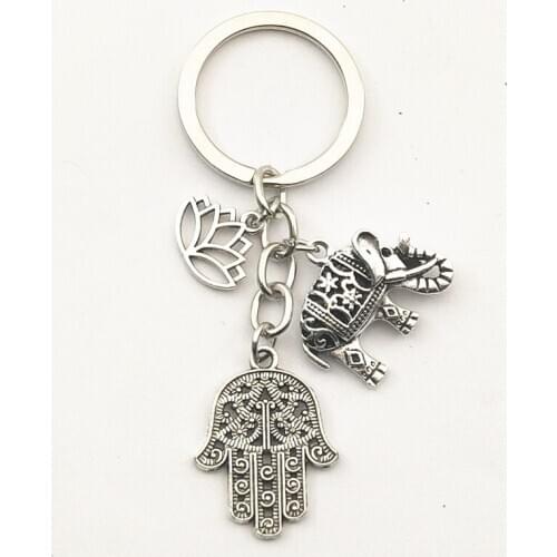 1pcs Tribal Ethnic Keychains Unique Bohemia Gift Key Holder Lotus Jewelry Hand Elephant Car Keychain For Women