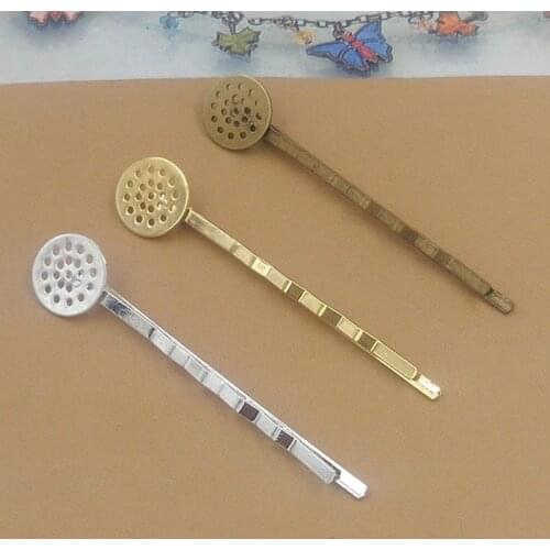 10pcs 2x55mm Hair Jewelry Settings Cabochon Base Blank Bezel Trays for 12mm Cabochon Cameo DIY hair Clip Hairpin Barrettes