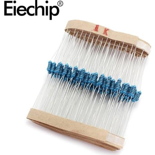 100pcs/lot 1/4W 1% Metal film resistor 0.25W resistance 1K Throught Hole