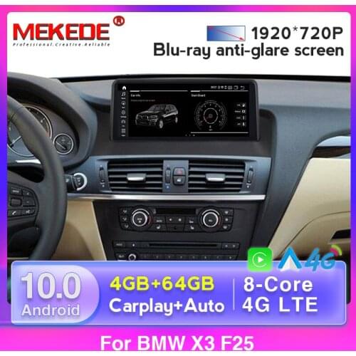 10.25" 8 Core Android 10 System Car Multimedia Radio For BMW F25 F26 2011-2017 4+64GB 1920*720 IPS Screen WIFI 4G Carplay GPS BT