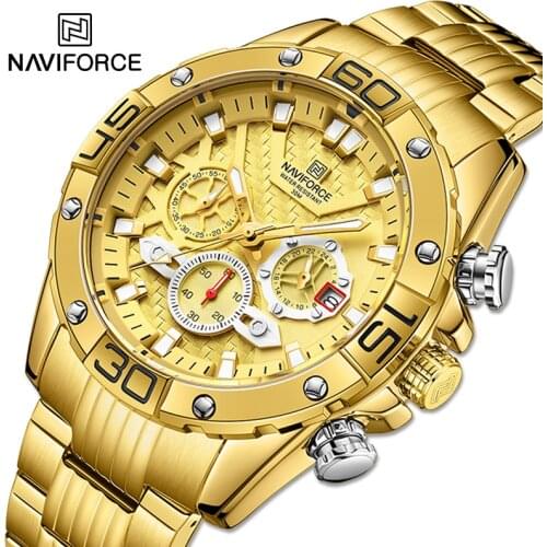 NAVIFORCE 2021 Luxury Watches Mens Military Sport Analog 10/1 Second Chronograph Quartz Steel Band Wrist watch Waterproof Clock