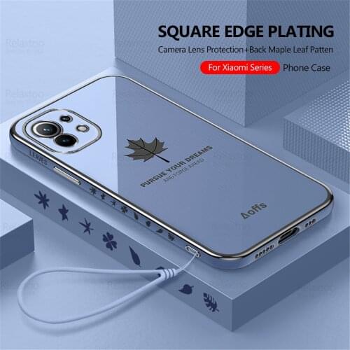 For Xiaomi 11 Lite Case Camera Shockproof Plating Cover Xiomi Mi 11i Mi11i Mi11 Light Maple Leaf Patten Coque With Lanyard Rope