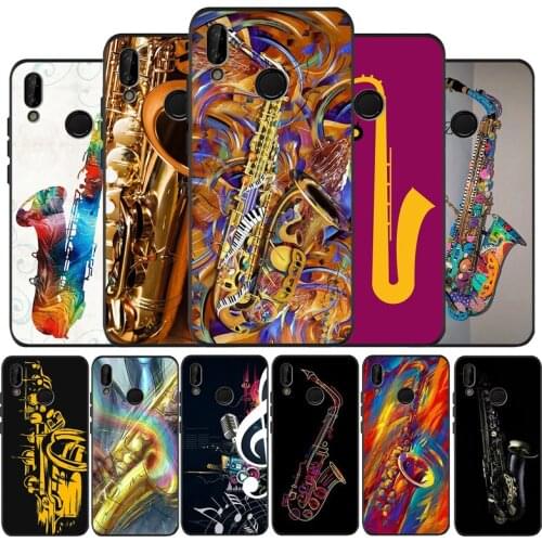 Black TPU Soft Phone Case Musical instrument saxophone For Huawei 40 30 20 10 9 Lite Pro P smart 2019 Y6 Y6 Prime2019 Y9 2018