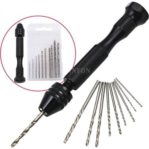 DHL 100 PCS 10 In 1 Mini Twist Drill Bit & Micro Aluminum Hand Drill Bit Keyless Chuck Reamer Hand Twist Drill Clamping