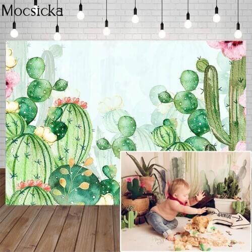 Mocsicka Cactus Photography Background Mexican Watercolor Flowers Floral Backdrop Newborn Child Portrait Decoration Props Studio