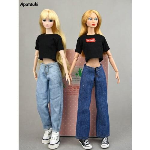 Doll Clothes Set Outfits For Barbie 1/6 BJD Dollhouse Shirt Tops & Jeans Pants Trousers Casual Wears For Children DIY Toys