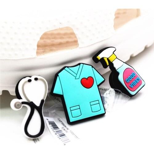 Good Vibes Shoe Charms Cute Stethoscope Surgical Gown PVC Shoes Decorations Sandals Accessories for Croc Kids Party Gifts F21AL