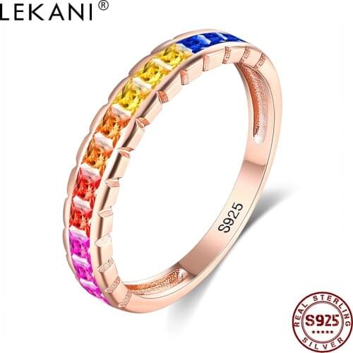 LEKANI Rainbow Rings For Women 925 Sterling Silver Setting A Half Circle Colored Zircons Simple Engagement Wedding Fine Jewelry