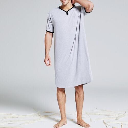 2020 Summer Men Robes Casual Sleepwear Soft Short Sleeve V-Neck Pajamas Mens Solid Loose Sleep Robe Loungewear Plus Size