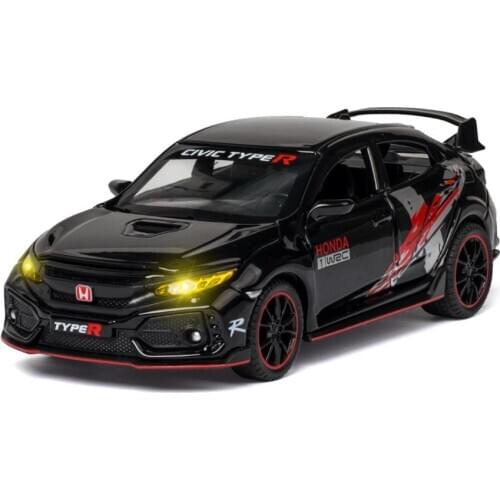 Diecast sport car Hot 1:32 scale wheels honda civic Hatchback type-r metal model with light sound pull back vehicle alloy toy