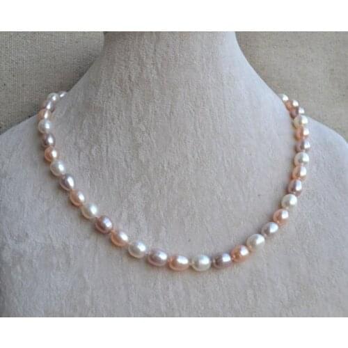 Favorite Pearl Choker Necklace Wedding 8-9mm Multicolor Rice Freshwater Pearl Jewelry Charming Birthday Party Fine Lady Gift