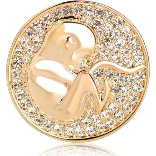 Funmor Cute Unborn Baby Shape Coin Brooch High Quality Full Crystal Doctor Child Brooches For Women Club Cloth Decoration Badge