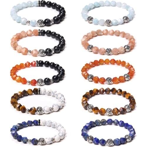 Fashion Natural Stones Faceted Beads Bracelet Alloy ball Charm Bracelets For Women Men Lapis Lazuli Turquoises Exquisite Jewelry