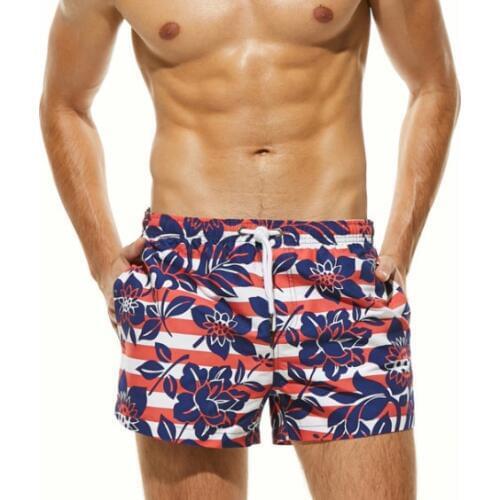Seobean Men Boardshorts Mens Beach Shorts Stripes Floral Summer Beachwear Men Board Short Surf Bermuda Swimwear Sea Sport Suit