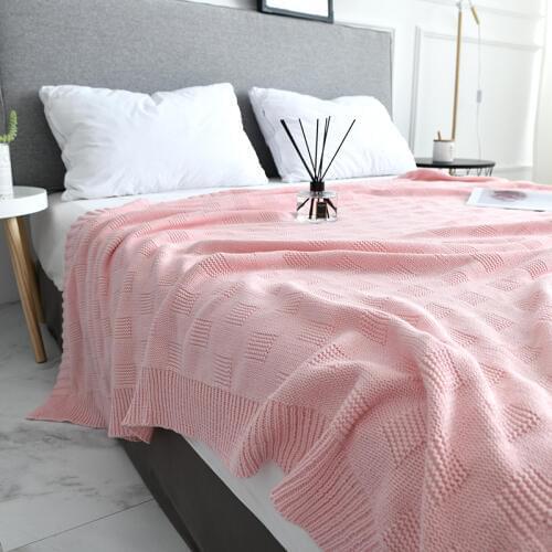 Soft Pink Gray Knitted Blanket on for Sofa Couch Travel/Bed Cover /Car Decorative Portable Plaids Aircondition Bedspread Throw