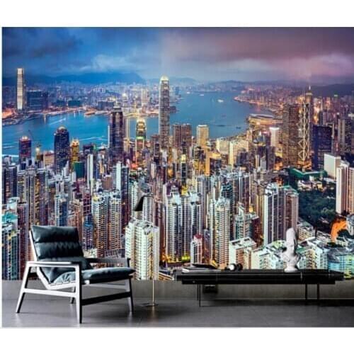 WDBH Custom mural 3d wallpaper Abstract Hong Kong city buildings night view 3d wall murals wallpaper for living room walls 3 d