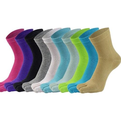 10 Colors Five-finger Socks Womens Cotton Mid-tube Socks Solid Color Black White Purple Red Green Casual Crew Toe Socks 5 Pairs
