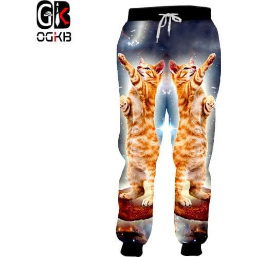 OGKB New Harajuku Mens Galaxy Space Cat Printed 3d Sweatpants Fall Winter Loose Joggers Haren Pants Full Length Pants Dropship