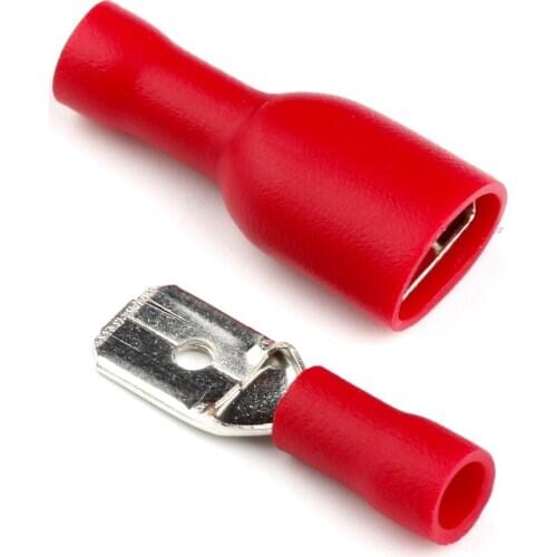 50 PCS Red Spade Crimp Terminals Fully Insulated Electrical Connectors Audio Wiring
