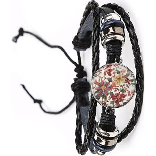 Charm Henna Yoga Amulet Ladies Bracelet 20mm Glass Cabochon Dome Jewelry Mandala Flower Bohemia Ladies Women Men Bangle Gift