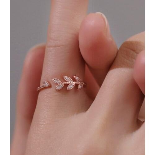 Simple leaf zircon open copper ring adjustable wedding ring luxury jewelry rings for women
