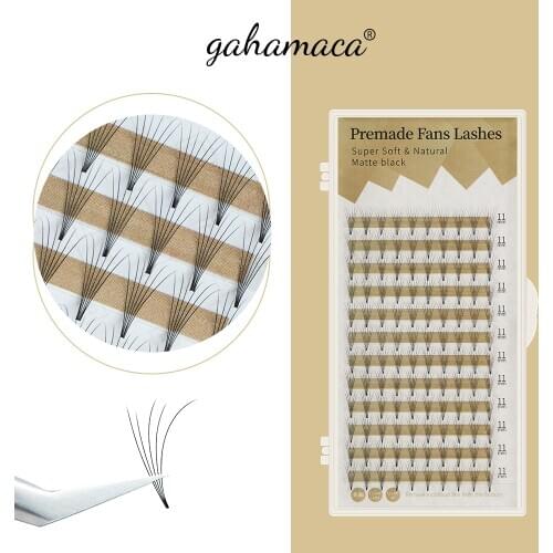 GAHAMACA Lashes Premade Wide Fans 2d/3d/4d/5d/6d Short Stem Individual Russian Volume Eyelash Extensions Faux Mink Makeup Tool