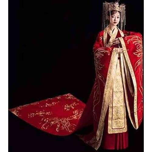 Luxury Chinese Traditional Wedding Hanfu Embroidery Hanfu Bridal Red Trailing Dress For Men/Women Cosplay Costume For Couples