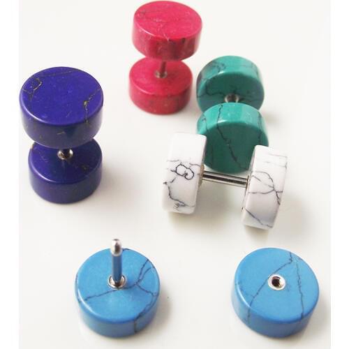 1 pair Men Green Marble Stud Earring Body Jewelry Man Punk Rocky Ear Barbell Fake Ear Plug Piercing Jewelry