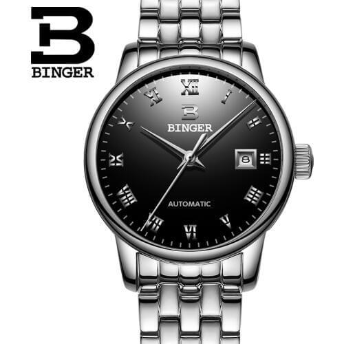 Switzerland Ladies Watch BINGER luxury brand Mechanical Wristwatches sapphire full stainless steel Womens watches B-5005L-3