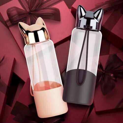 Cute Fox Glass Water Bottle BPA Free 320ML Transparent Bottle For Bicycle Tour High Quality Practical Delicate Durable