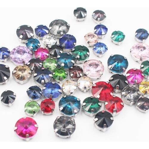 50pcs/lot Glass Crystals round shape Silver Claw Base Sew On Rhinestones DIY Handmade Crafts Sewing Rhinestones For Clothes