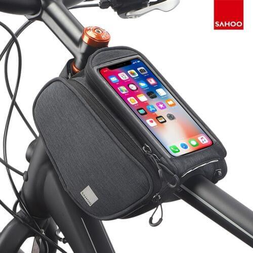 Sahoo 121462-SA Touchscreen Bicycle Bike 6.5in Cell Mobile Phone Bag Front Frame Top Tube Cycling Pouch Double Pannier Pack